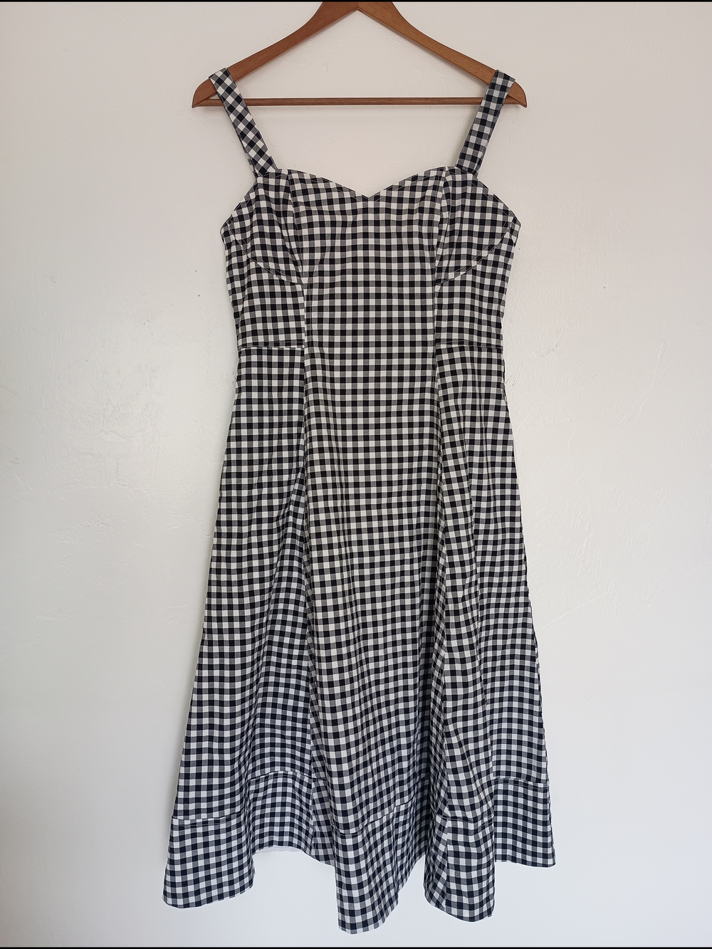 Avec Les Filles Cotton Blend Black and White Gingham Midi Sundress